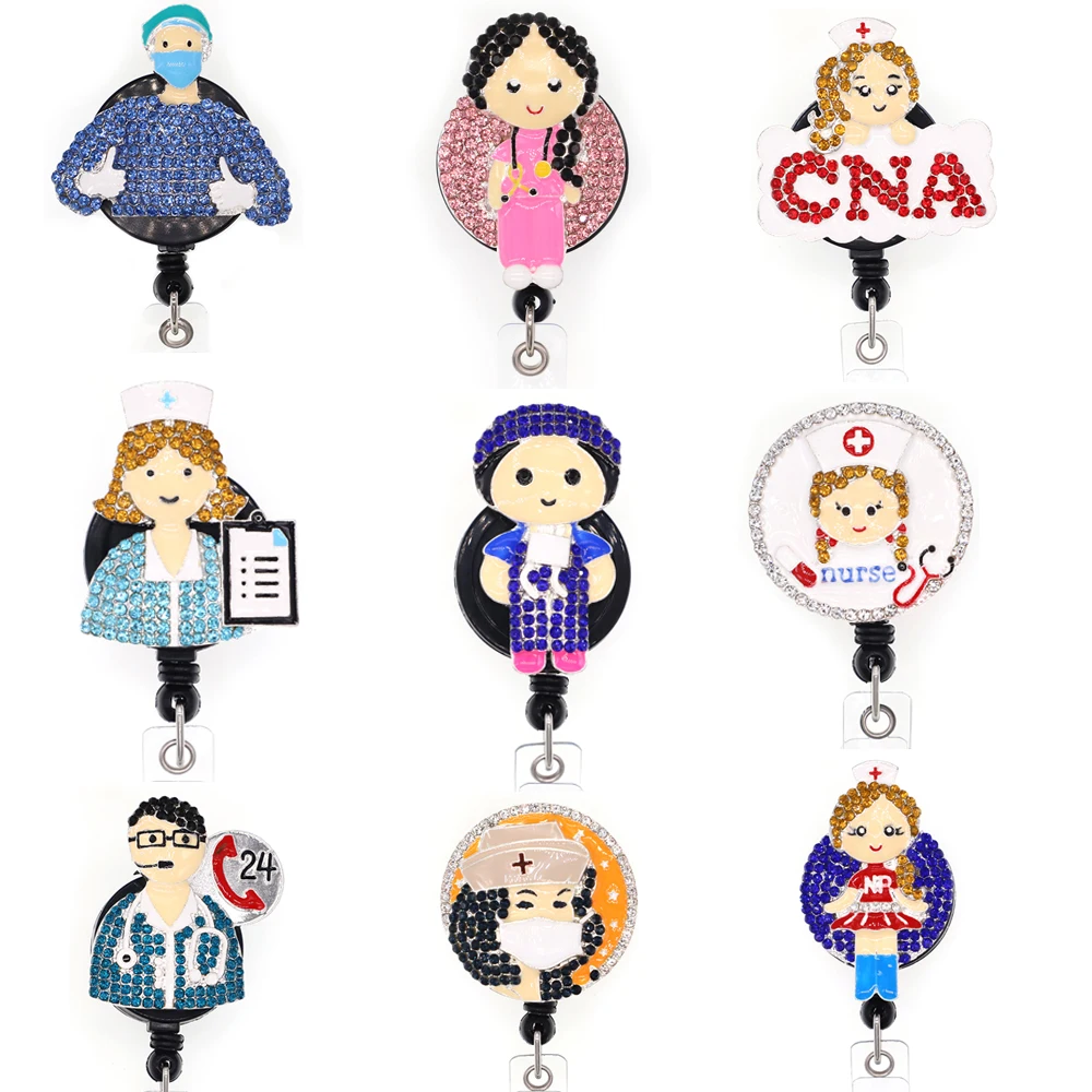 

10 шт./лот Бесплатная доставка врач/медсестра горный хрусталь выдвижной Id бейдж держатель катушка
