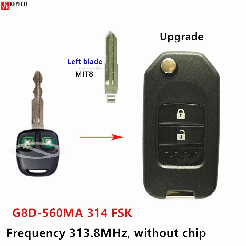 KEYECU Upgraded Flip Remote Key Fob Car Remote Key for MITSUBISHI Outlander Pajero Airtreck L200 with MIT8 Blade 313.8MHz without Chip