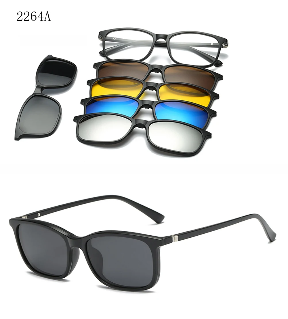 С сумкой 5 Lenes магнитные солнцезащитные очки клип зеркальные клип на солнцезащитные очки клип на очки мужские Поляризованные по рецепту Близорукость - Цвет линз: CT2264A-withbag