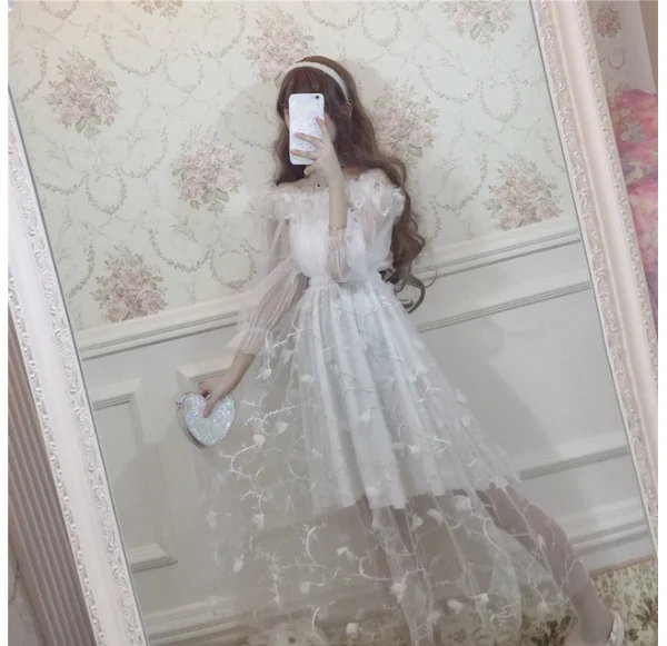 only dress Дворцовая принцесса милое платье лолиты сексуальное трехмерное цветочное Сетчатое готическое платье лолиты в викторианском стиле каваи девушка лоли Косплей - Цвет: only dress