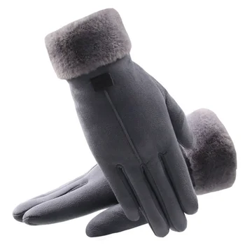 

2019 New Winter outdoor riding party windproof cold warm gloves classic plus velvet suede ladies gloves