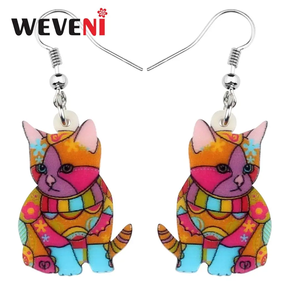 

WEVENI Acrylic Anime Floral Kitten Cat Earrings Big Long Drop Dangle Sweet Pet Jewelry For Girl Kid Party Gift Fashion Accessory