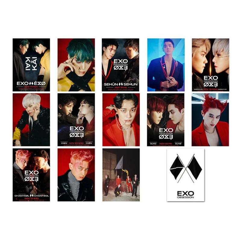 16 шт./компл. KPOP EXO OBSESSION альбом фото карта хип-хоп самодельные бумажные карты автограф Фотокарта