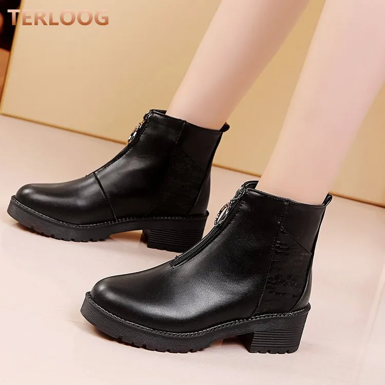 

Casual Women ankle boots shoes PU Leather women Slip on ankle zipper Martin boots women shoes Winter warm snow boots women X777