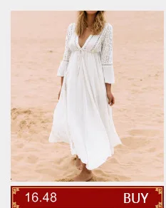 Летнее женское пляжное длинное пляжное платье-туника с глубоким v-образным вырезом, женское белое пляжное парео, сексуальное платье de Plage