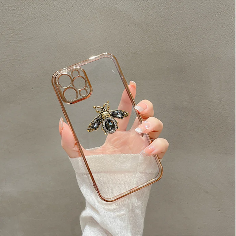 Luxury diamonds bee electroped clear phone case For iphone