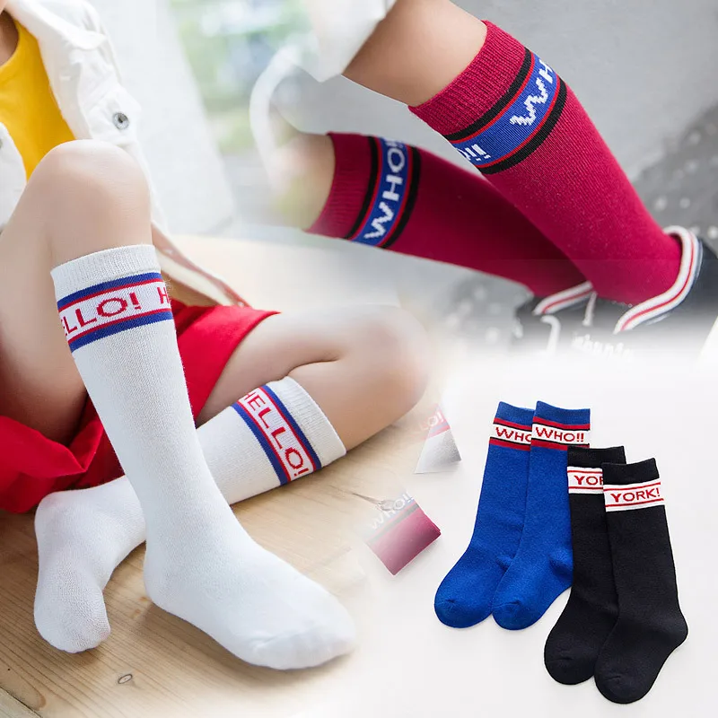 

18096 Autumn And Winter New Arrival Cotton Model with English Letters Solid Color CHILDREN'S Socks Baby Stockings Boneless Sutur