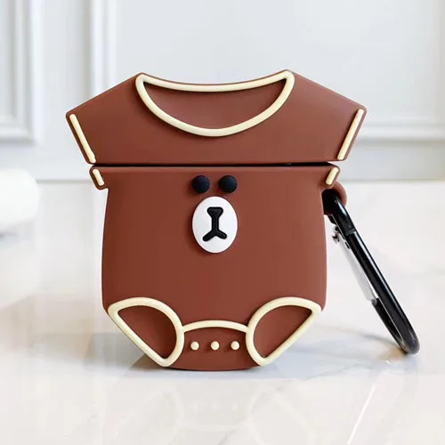 Brown S Bluetooth наушники для Apple Airpods 1 2 защитный чехол мультфильм 3D коричневый медведь Кенни кролик Салли-утка крышка - Цвет: Brown