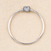 Аутентичные 925 пробы серебряные моменты проложить Сердце застежка Кристалл ПАН браслет подходит для женщин бисера Diy Европа ювелирные изделия