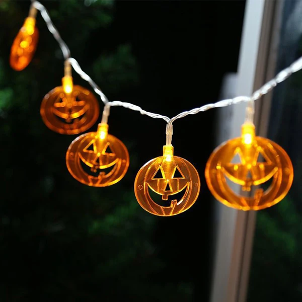 3M Halloween LED String Light DC5V Battery Operated Halloween Decoration Hanging Lights Indoor Decorative Pumpkin Bat Ghost Lamp - Emitting Color: Hollow pumpkin