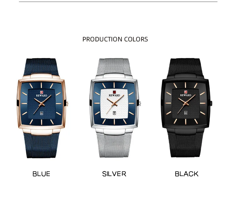  REWARD Men Watch Waterproof Slim Mesh Military Square Wristwatches Men Quartz Sport Business Casual