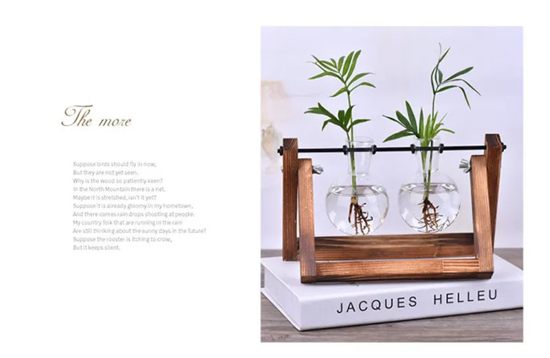Creative Wooden Stand Glass Terrarium Container Hydroponics Planter Flower Pot Tabletop Vase DIY Home Office Wedding Decor