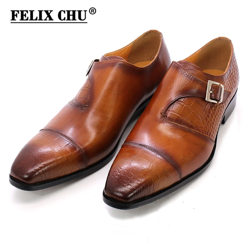 

Size 6-13 Mens Dress Shoes Genuine Leather Alligator Print Buckle Monk Strap Formal Wedding Shoes Classic Party Shoes for Men