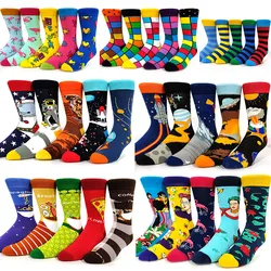 5 Pairs/Pack Men Funny Socks Casual Hip Hop Creative Cartoon Marvel Panther Novelty Cotton Calcetines Hombre Street Divertido