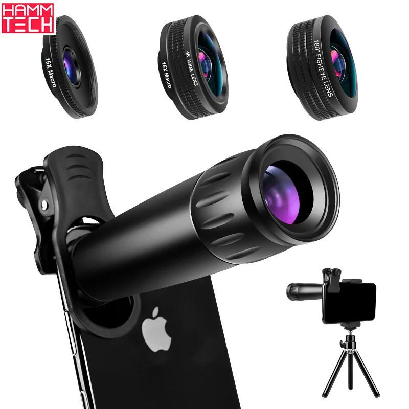 Phone Camera Lens Mobile Telephoto 22x Zoom Macro 15x Wide-angle 120° Fisheye 180° Set for Smartphone with Tripod | Мобильные