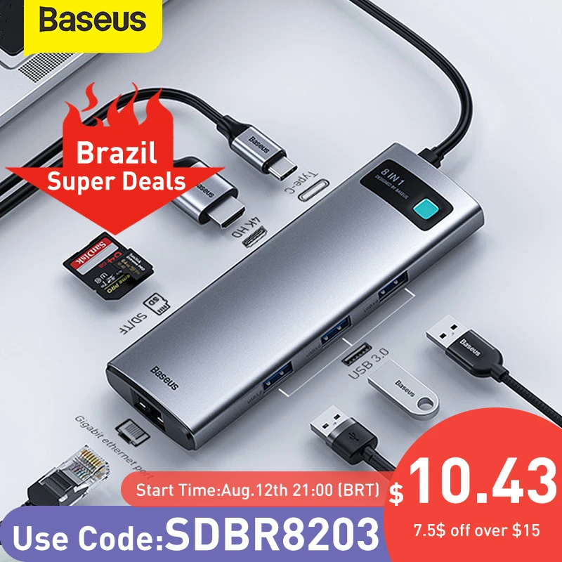 Baseus USB C HUB typ C na HDMI kompatybilny Adapter USB 3.0 8 w 1 typ C HUB Dock dla MacBook Pro Air USB C Splitter