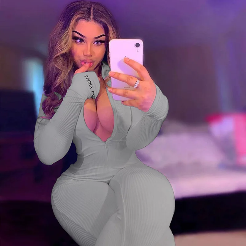 White Black Knitted Sexy Bodycon Jumpsuit Women Overalls 2020 Long Sleeve Skinny Rompers Womens Jumpsuit Female