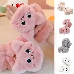 Double Thickened Half Fingerless Clamshell Gloves Adult Outdoor Cycling Warm Gloves Cartoon Pattern  Cute Winter Female Gloves