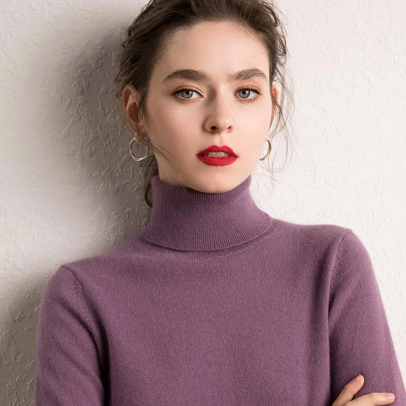 

High Quality Soft Sweaters for Ladies 100% Pure Cashmere Knit Jumpers 2019 New Turtleneck Woman Pullovers 18Colors Clothes