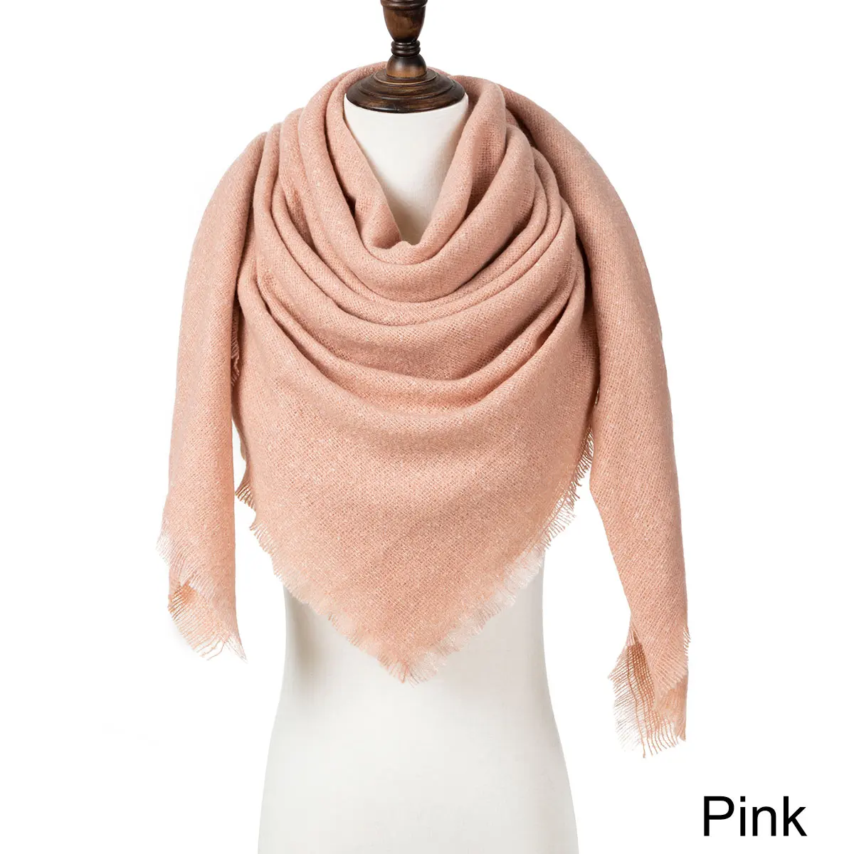 Зимний женский теплый шарф, Одноцветный зимний женский шарф, модные вязаные треугольные шарфы - Цвет: H
