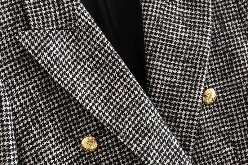 Клетчатая твидовая куртка, пальто, винтажный женский офисный Блейзер, двубортный женский Блейзер, Европейская мода