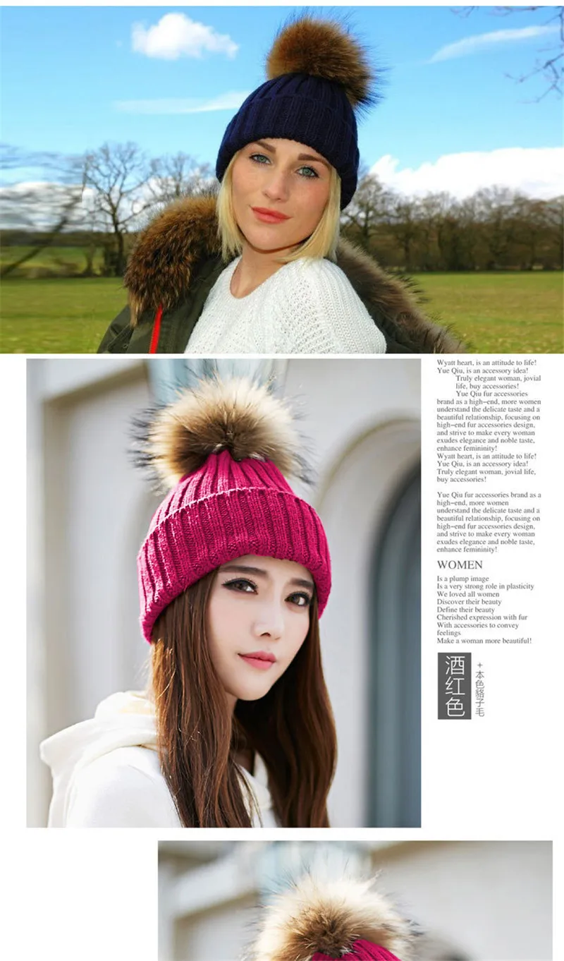 Ear Warm Mink Fox Fur Ball Thick Women Girl Fall Winter Skullies Beanies Hat Cap Elastic Fashion Accessories Outdoor-XMC-W6