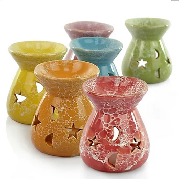 

1Pcs Ceramic Essential Oil Lamps Hollow Stars Moon Pattern Simple Essential Oil Fragrance Tea Light Candle Holder S $