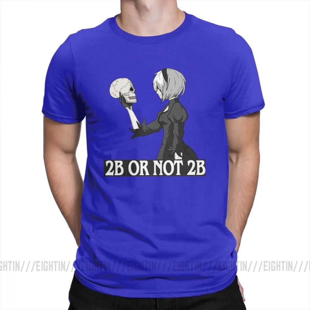 NieR футболки automata 2B или не 2B мужские футболки забавные хлопковые футболки с короткими рукавами и круглым вырезом размера плюс Топы - Цвет: Синий
