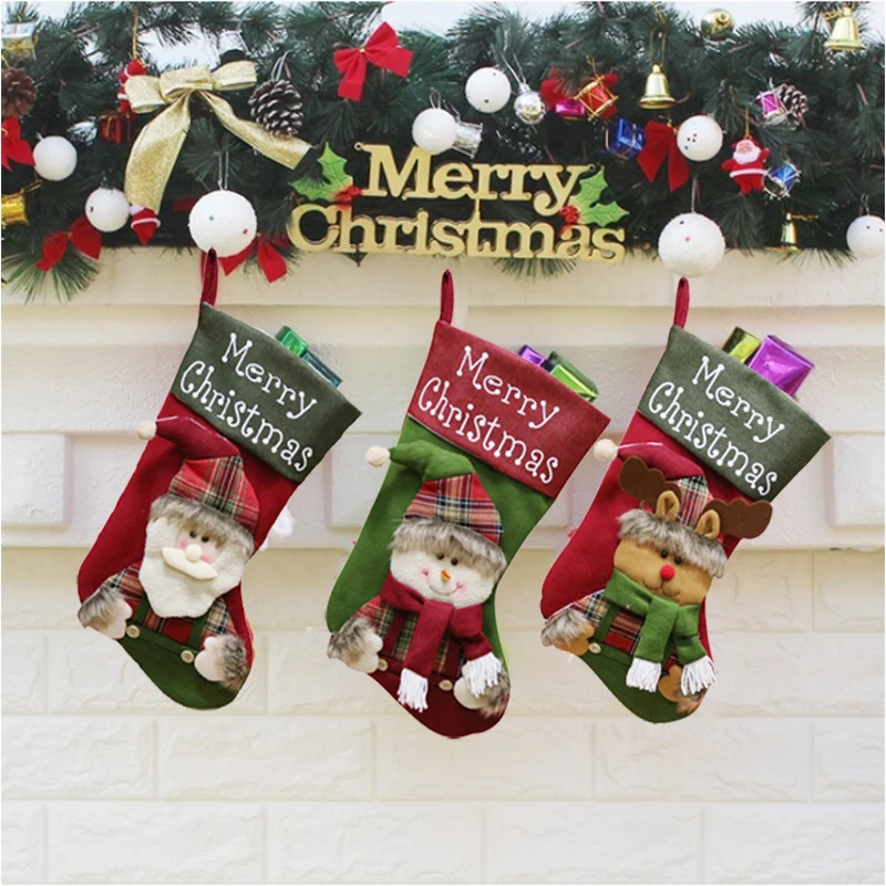 

Xmas Stock Candy Bag Cloth Christmas Stocking Fireplace Hanging Party Ornaments New Year Large Delicate Shop Home Decor Market
