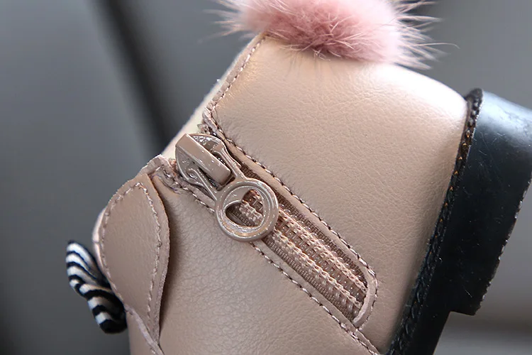Weoneit Fashion Winter Baby Boots Infant Girls Warm Ankle Leather Boots Toddler Plus Cotton Bowtie Princess Black Pink Shoes