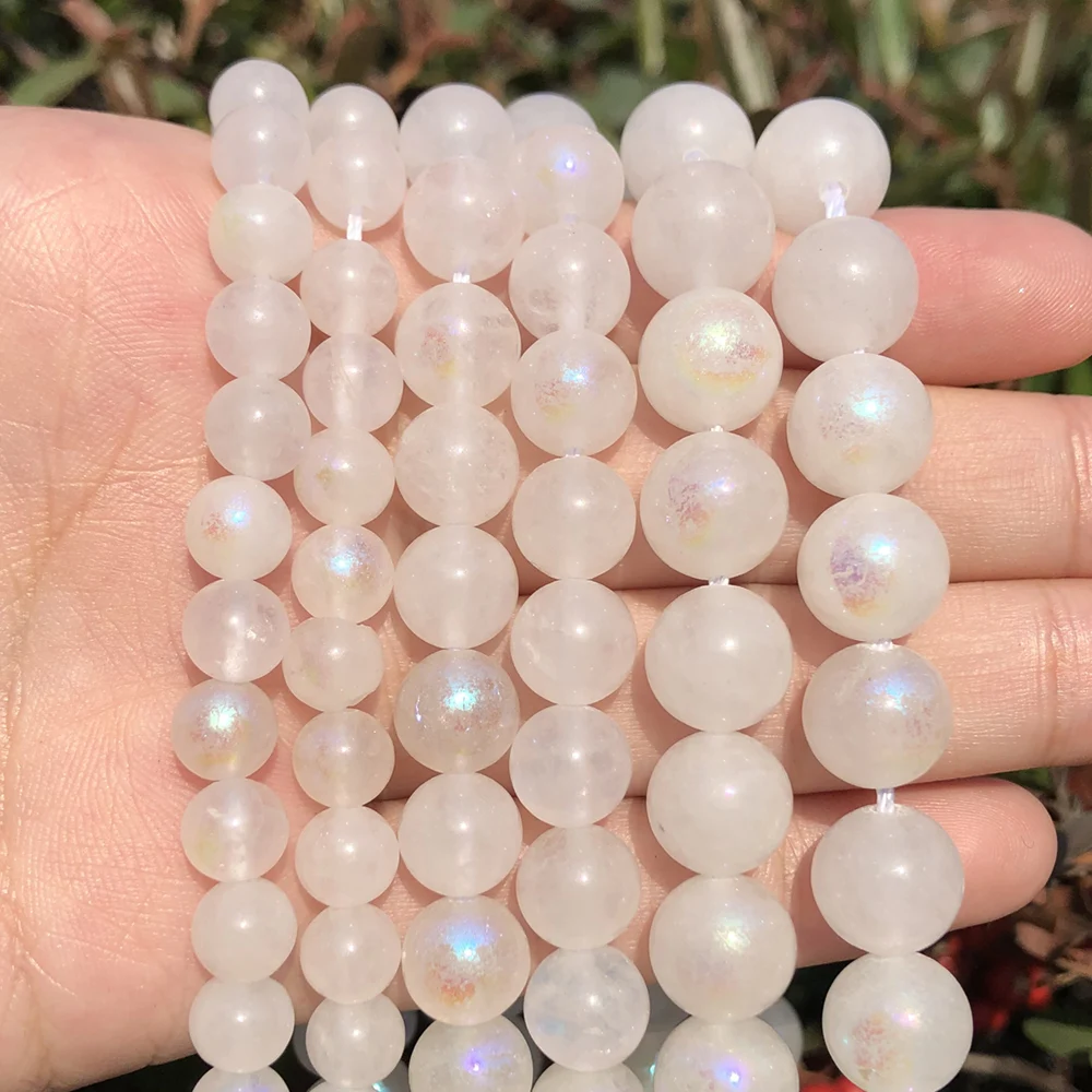Natural Stone White Moonstone Beads Round Loose Spacer Beads For Jewelry Making DIY Bracelet Necklace 6/8/10mm 15Inches 844pcs natural chip gemstone beads for jewellery making kits 15 colors irregular shaped loose crystal stone beads for healing bracelets necklace