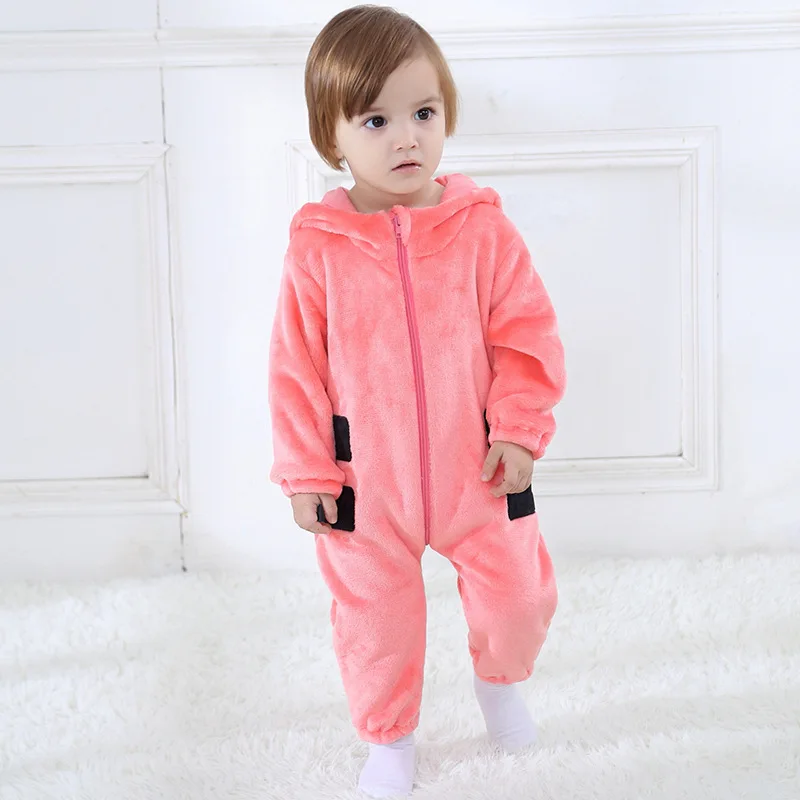 Baby girls Clothes Pikachu Winter Rompers Overall with Zippers Cute Animal Hooded Jumpsuit Costume macacao Bebe Inviernos