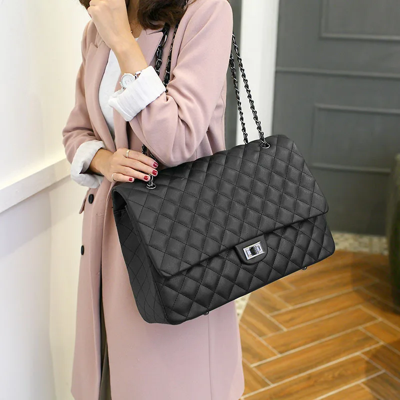 

2019 Ladies Hand Bag Women PU Leather Handbag Purses Diamond Lattice Bag High Quality Larger Capacity Female Shoulder Bag Black