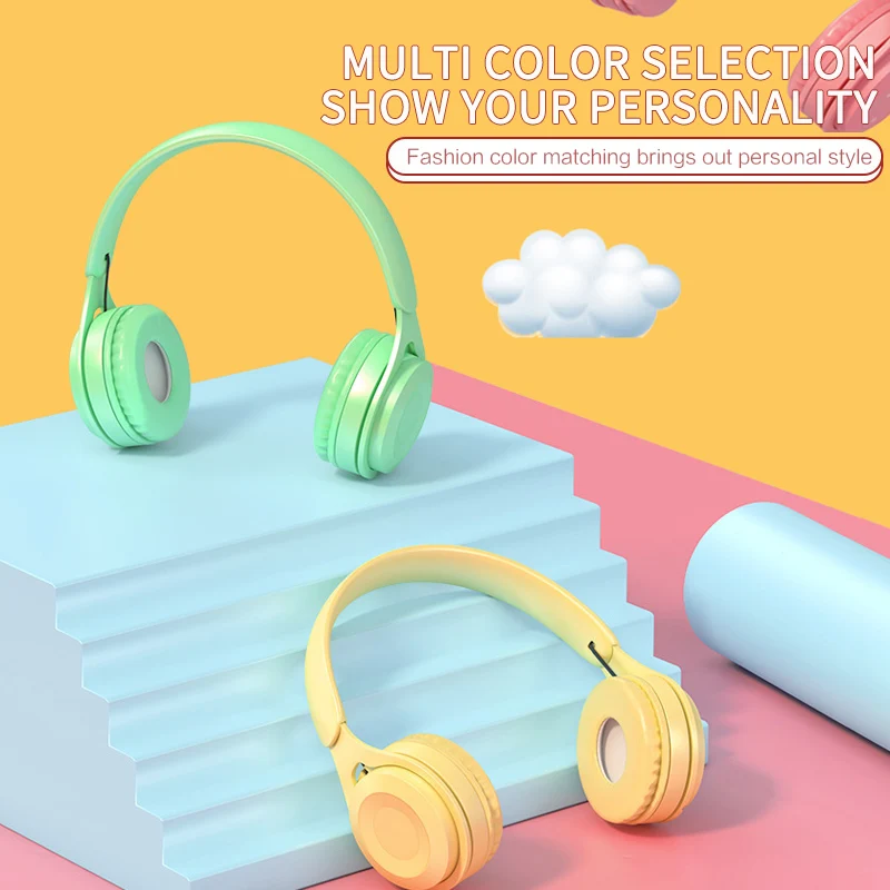 Wireless Headphones Hifi Stereo Noise Canceling With Mic Macaron Colorful Gaming 3 5mm Jack Bluetooth 5 0 Wireless Headset New