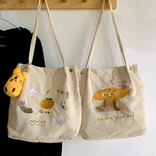 

Tote Bags for Women Kawaii Purse 2021 Corduroy Shopper Bags Fashion Casual Cute Cartoon Embroidery Letters Handbag Shoulder Bags