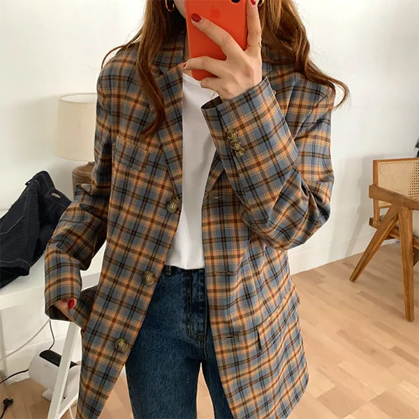 

South Korea Dongdaemun Retro Plaid Jacket Women's Elegant Casual Versatile Slimming Suit