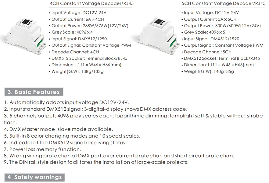 BC-834-DIN DC12-24V 4CH Каналы постоянного Напряжение DIN Rail светодиодный DMX512 1990 Декодер контроллер для светодиодный ленты лампы