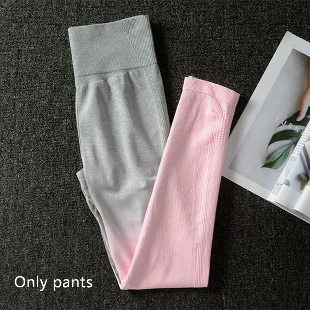Gray pink pants Бесшовный Женский Набор для йоги, одежда, спортивный бюстгальтер+ леггинсы, спортивный костюм из 2 предметов, Женская Спортивная одежда для фитнеса, спортивная одежда для активного отдыха - Цвет: Gray pink pants