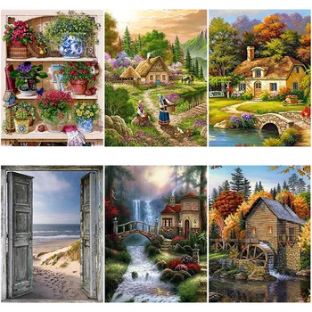 

DIY 5D Diamond Painting House Cross Stitch Landscape Diamond Embroidery Sale Full Round Mosaic Rhinestones Pictures Home Decor