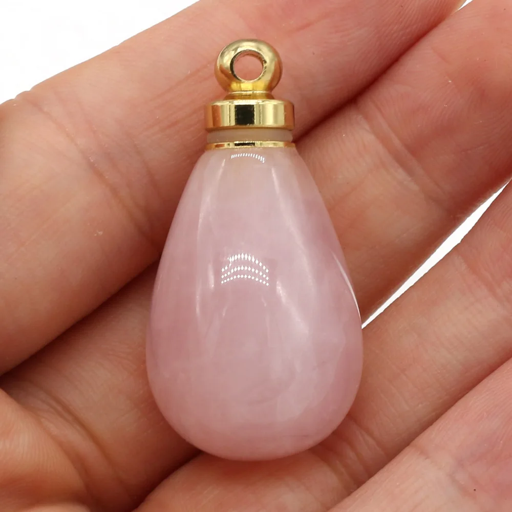 Natural Gem Stone Essential Oil Diffuser Perfume Bottle Pendant Crystal Agates Round Drop Shape Charms for DIY Necklace Jewelry - 4
