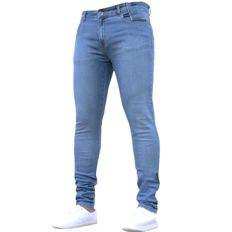 Man Pants Retro Washing Zipper Stretch Jeans Casual Slim Fit Trousers Male Plus Size Pencil Pants Denim Skinny Jeans for Men