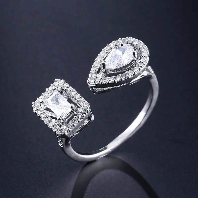 UILZ, лидер продаж, Модные CZ кольца для женщин, четыре квадрата формы, Открытое кольцо, микро камень, проложили, Женские Ювелирные изделия UR2016