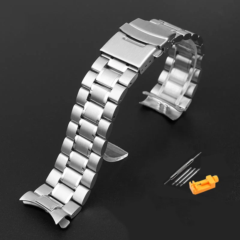 Premium Stainless Steel Curved Strap Watchband for Men, Adjustable 20-24mm