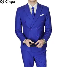 

Royal Blue Double Breasted Men Suit 3 Piece Set Business/Wedding Dress Blazer Coat Pants Vest Plus Size Mens Suits White black