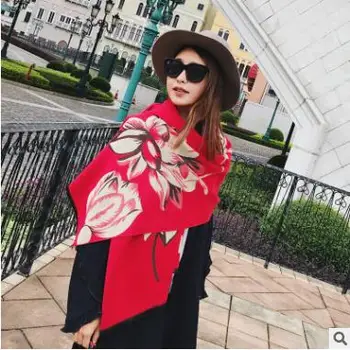

Luxury Winter Scarf Women's Brand Cashmere Scarf Pashmina Thicken Warm Shawls Big Flower Long Blanket Scarves High Quality