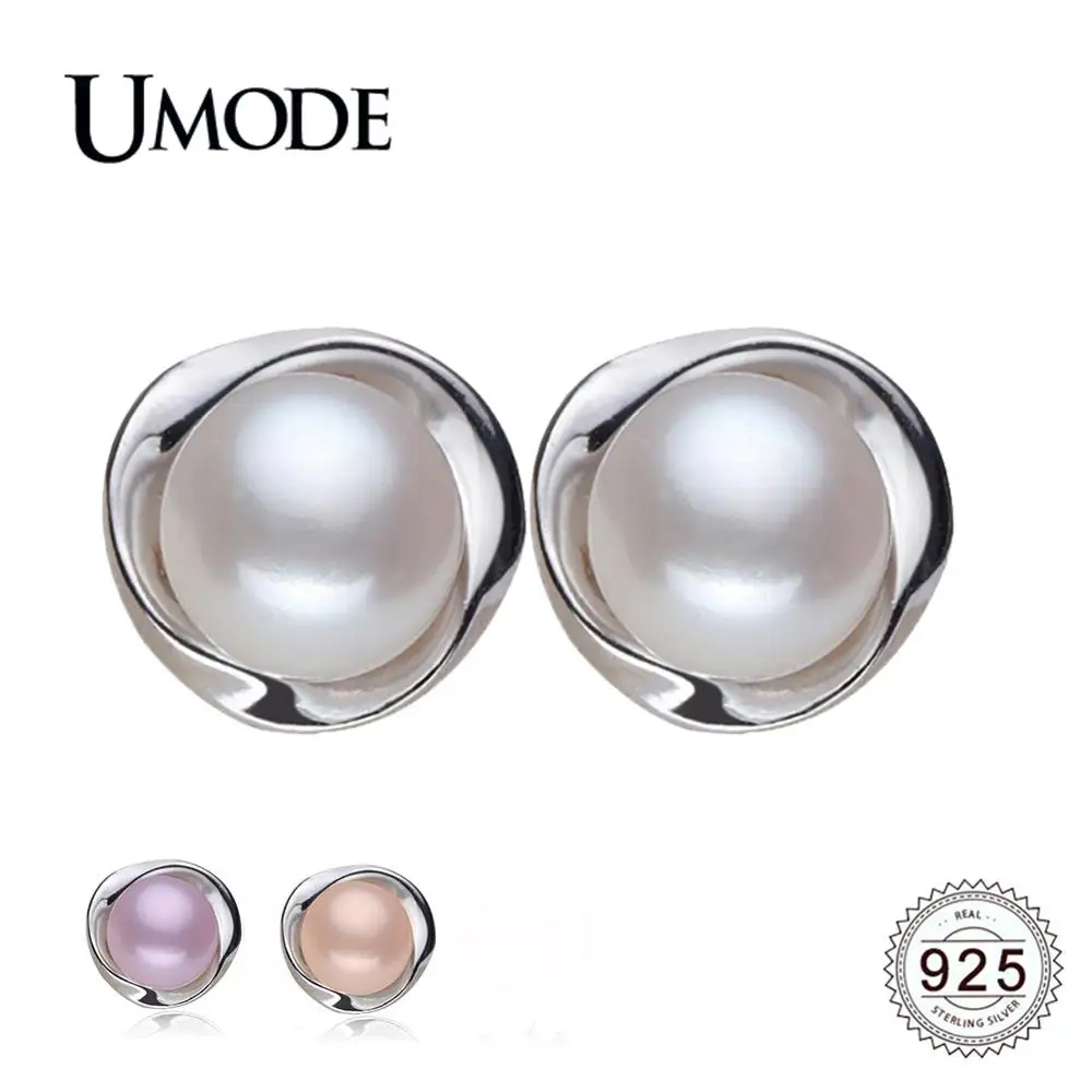 Женские серьги гвоздики UMODE из стерлингового серебра 925 пробы с жемчугом