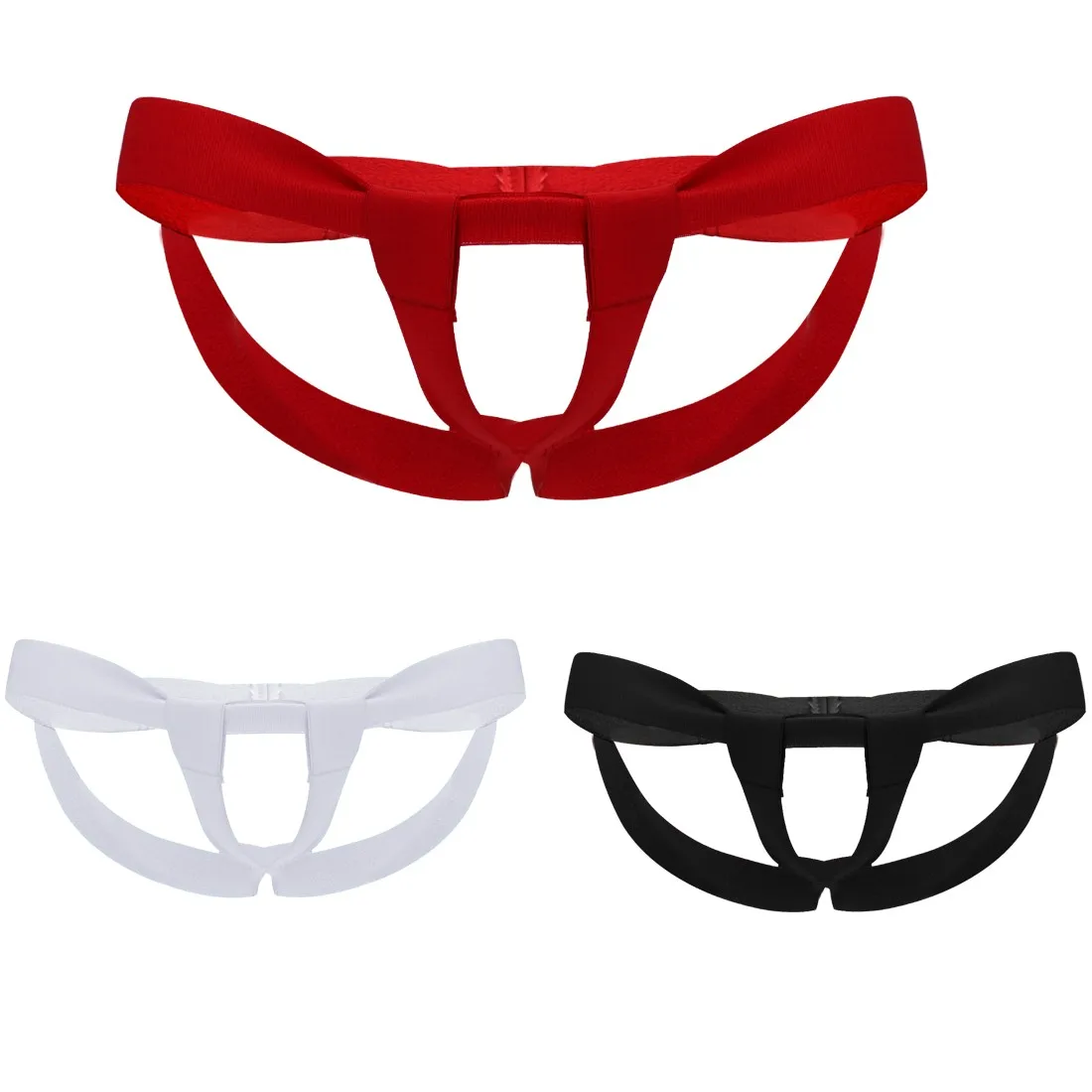 Man Bandage G-string Underwear with Enhancing Strap Open Crotch and Butt Elastic Waistband Hallow Out Thong Underpants white knee high stockings