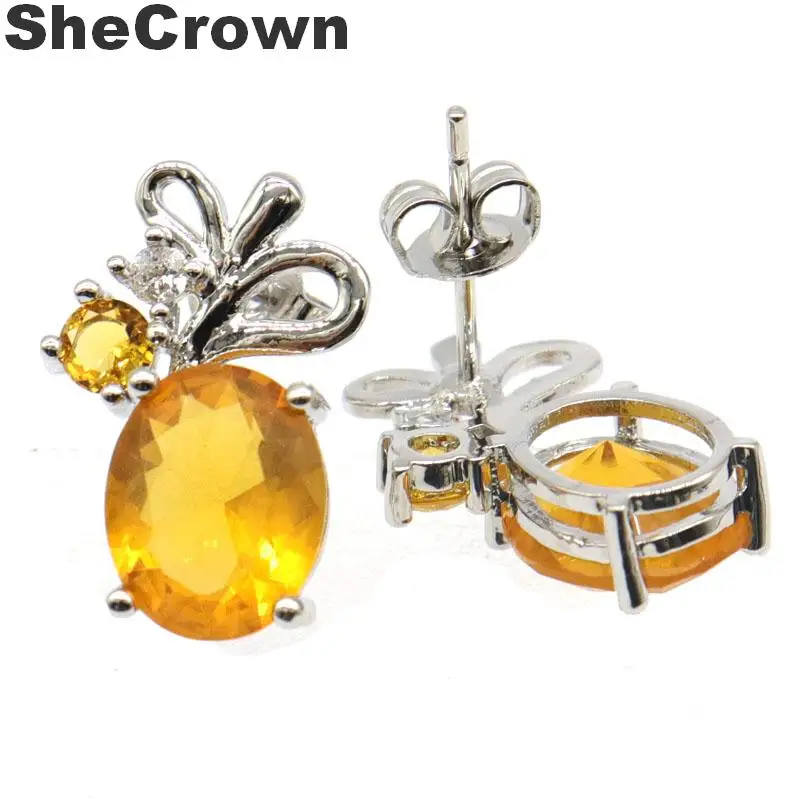 18x11 мм Горячая создан Золотой Цитрин Белый CZ обручальные серебряные серьги