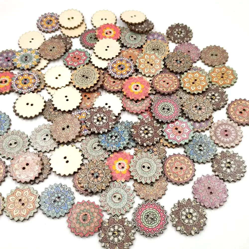

100PCS Retro Painted Gear Wood Buttons for Handwork Sewing Scrapbook Clothing Decoration Crafts Accessories Gift Card 15-25MM
