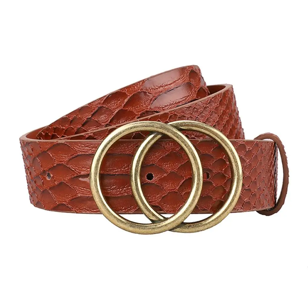 

2019 Designer Women's Belt Gold Round Ring Buckle Waist Belts For Women's Jeans Genuine Leather Strap Alligator Fashion Belt